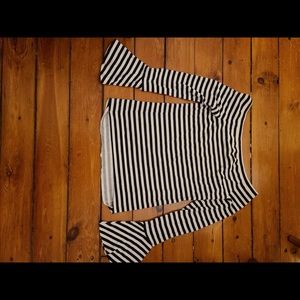 Club Monaco white and black striped xs bell sleeved long sleeve shirt